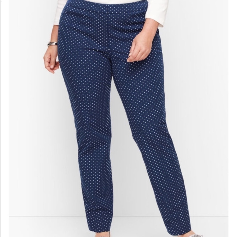 NWT Talbots Trouser Pant Wool Navy Blue Polka Dot Tuxedo Lined Classic Tradition